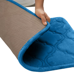 HOUSSE Microfiber Pure Comfort 300 GSM Flannel +15MM Memory Form +3D Striped Mesh Bath Mats, Non-Slip, Quick Absorbent, 40 x 60 cm Rugs,Floor Mats | Versatile Usage. (Set of 2)