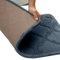 HOUSSE Microfiber Pure Comfort 300 GSM Flannel +15MM Memory Form +3D Striped Mesh Bath Mats, Non-Slip, Quick Absorbent, 40 x 60 cm Rugs,Floor Mats | Versatile Usage. (Set of 2)