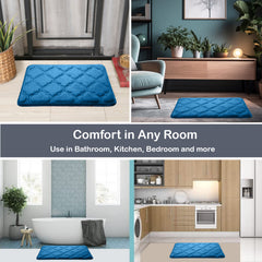 HOUSSE Microfiber Pure Comfort 300 GSM Flannel +15MM Memory Form +3D Striped Mesh Bath Mats, Non-Slip, Quick Absorbent, 40 x 60 cm Rugs,Floor Mats | Versatile Usage. (Set of 2)