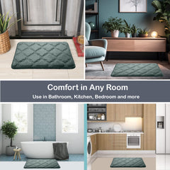 HOUSSE Microfiber Pure Comfort 300 GSM Flannel +15MM Memory Form +3D Striped Mesh Bath Mats, Non-Slip, Quick Absorbent, 40 x 60 cm Rugs,Floor Mats | Versatile Usage. (Set of 2)