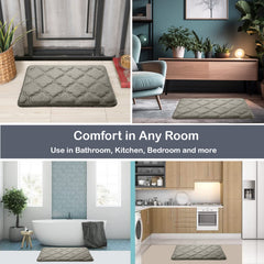 HOUSSE Microfiber Pure Comfort 300 GSM Flannel +15MM Memory Form +3D Striped Mesh Bath Mats, Non-Slip, Quick Absorbent, 40 x 60 cm Rugs,Floor Mats | Versatile Usage. (Set of 2)
