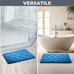 HOUSSE Microfiber Pure Comfort 300 GSM Flannel +15MM Memory Form +3D Striped Mesh Bath Mats, Non-Slip, Quick Absorbent, 40 x 60 cm Rugs,Floor Mats | Versatile Usage. (Set of 2)