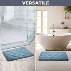 HOUSSE Microfiber Pure Comfort 300 GSM Flannel +15MM Memory Form +3D Striped Mesh Bath Mats, Non-Slip, Quick Absorbent, 40 x 60 cm Rugs,Floor Mats | Versatile Usage. (Set of 2)