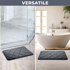 HOUSSE Microfiber Pure Comfort 300 GSM Flannel +15MM Memory Form +3D Striped Mesh Bath Mats, Non-Slip, Quick Absorbent, 40 x 60 cm Rugs,Floor Mats | Versatile Usage. (Set of 2)