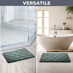 HOUSSE Microfiber Pure Comfort 300 GSM Flannel +15MM Memory Form +3D Striped Mesh Bath Mats, Non-Slip, Quick Absorbent, 40 x 60 cm Rugs,Floor Mats | Versatile Usage. (Set of 2)