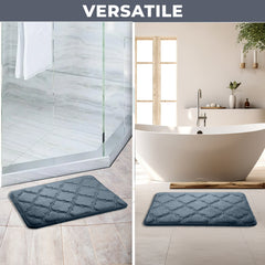 HOUSSE Microfiber Pure Comfort 300 GSM Flannel +15MM Memory Form +3D Striped Mesh Bath Mats, Non-Slip, Quick Absorbent, 40 x 60 cm Rugs,Floor Mats | Versatile Usage. (Set of 2)