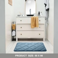 HOUSSE Microfiber Pure Comfort 300 GSM Flannel +15MM Memory Form +3D Striped Mesh Bath Mats, Non-Slip, Quick Absorbent, 40 x 60 cm Rugs,Floor Mats | Versatile Usage. (Set of 2)