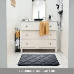 HOUSSE Microfiber Pure Comfort 300 GSM Flannel +15MM Memory Form +3D Striped Mesh Bath Mats, Non-Slip, Quick Absorbent, 40 x 60 cm Rugs,Floor Mats | Versatile Usage. (Set of 2)