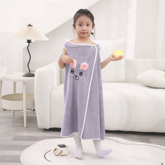 HOUSSE Cat Face Bath Dress for Kids 350 GSM – Wearable Spa Bathdress (65×110 cm) Soft Absorbent Quick-Dry Wrapped Bath Dress for Girls Age (7-9 Years) Gift for Daughter- Ivory Sand