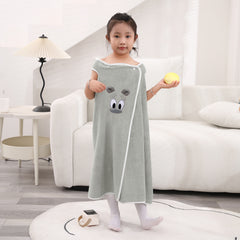HOUSSE Cat Face Bath Dress for Kids 350 GSM – Wearable Spa Bathdress (65×110 cm) Soft Absorbent Quick-Dry Wrapped Bath Dress for Girls Age (7-9 Years) Gift for Daughter- Ivory Sand