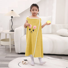 HOUSSE Cat Face Bath Dress for Kids 350 GSM – Wearable Spa Bathdress (65×110 cm) Soft Absorbent Quick-Dry Wrapped Bath Dress for Girls Age (7-9 Years) Gift for Daughter- Ivory Sand