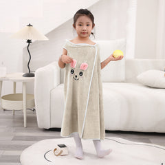 HOUSSE Cat Face Bath Dress for Kids 350 GSM – Wearable Spa Bathdress (65×110 cm) Soft Absorbent Quick-Dry Wrapped Bath Dress for Girls Age (7-9 Years) Gift for Daughter- Ivory Sand