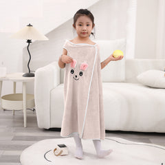 HOUSSE Cat Face Bath Dress for Kids 350 GSM – Wearable Spa Bathdress (65×110 cm) Soft Absorbent Quick-Dry Wrapped Bath Dress for Girls Age (7-9 Years) Gift for Daughter- Ivory Sand