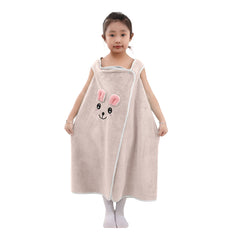 HOUSSE Cat Face Bath Dress for Kids 350 GSM – Wearable Spa Bathdress (65×110 cm) Soft Absorbent Quick-Dry Wrapped Bath Dress for Girls Age (7-9 Years) Gift for Daughter- Ivory Sand