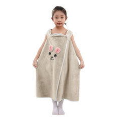 HOUSSE Cat Face Bath Dress for Kids 350 GSM – Wearable Spa Bathdress (65×110 cm) Soft Absorbent Quick-Dry Wrapped Bath Dress for Girls Age (7-9 Years) Gift for Daughter- Ivory Sand