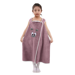 HOUSSE Cat Face Bath Dress for Kids 350 GSM – Wearable Spa Bathdress (65×110 cm) Soft Absorbent Quick-Dry Wrapped Bath Dress for Girls Age (7-9 Years) Gift for Daughter- Ivory Sand