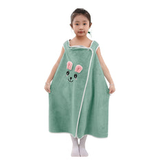 HOUSSE Cat Face Bath Dress for Kids 350 GSM – Wearable Spa Bathdress (65×110 cm) Soft Absorbent Quick-Dry Wrapped Bath Dress for Girls Age (7-9 Years) Gift for Daughter- Ivory Sand