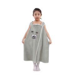 HOUSSE Cat Face Bath Dress for Kids 350 GSM – Wearable Spa Bathdress (65×110 cm) Soft Absorbent Quick-Dry Wrapped Bath Dress for Girls Age (7-9 Years) Gift for Daughter- Ivory Sand