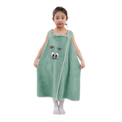 HOUSSE Cat Face Bath Dress for Kids 350 GSM – Wearable Spa Bathdress (65×110 cm) Soft Absorbent Quick-Dry Wrapped Bath Dress for Girls Age (7-9 Years) Gift for Daughter- Ivory Sand
