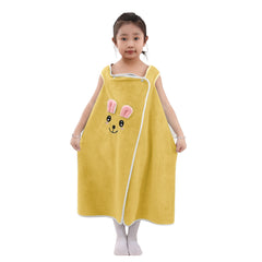 HOUSSE Cat Face Bath Dress for Kids 350 GSM – Wearable Spa Bathdress (65×110 cm) Soft Absorbent Quick-Dry Wrapped Bath Dress for Girls Age (7-9 Years) Gift for Daughter- Ivory Sand