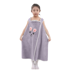 HOUSSE Cat Face Bath Dress for Kids 350 GSM – Wearable Spa Bathdress (65×110 cm) Soft Absorbent Quick-Dry Wrapped Bath Dress for Girls Age (7-9 Years) Gift for Daughter- Ivory Sand