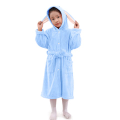 HOUSSE Bunny Kids Unisex Coral Fleece Hooded Bathrobe| 360 GSM Soft, Thick with Hoodie And Belt & Cute Ears | Highly Absorbent, Lightweight & Warm | 75 cm | 08-12 Years