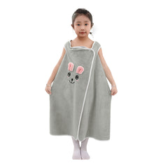 HOUSSE Cat Face Bath Dress for Kids 350 GSM – Wearable Spa Bathdress (65×110 cm) Soft Absorbent Quick-Dry Wrapped Bath Dress for Girls Age (7-9 Years) Gift for Daughter- Ivory Sand