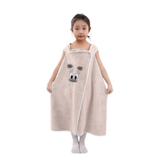 HOUSSE Cat Face Bath Dress for Kids 350 GSM – Wearable Spa Bathdress (65×110 cm) Soft Absorbent Quick-Dry Wrapped Bath Dress for Girls Age (7-9 Years) Gift for Daughter- Ivory Sand