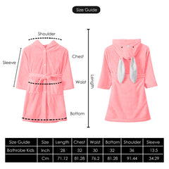 HOUSSE Bunny Kids Unisex Coral Fleece Hooded Bathrobe| 360 GSM Soft, Thick with Hoodie And Belt & Cute Ears | Highly Absorbent, Lightweight & Warm | 75 cm | 08-12 Years