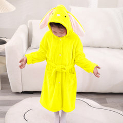 HOUSSE Bunny Kids Unisex Coral Fleece Hooded Bathrobe| 360 GSM Soft, Thick with Hoodie And Belt & Cute Ears | Highly Absorbent, Lightweight & Warm | 75 cm | 08-12 Years