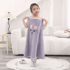 HOUSSE Cat Face Bath Dress for Kids 350 GSM – Wearable Spa Bathdress (65×110 cm) Soft Absorbent Quick-Dry Wrapped Bath Dress for Girls Age (7-9 Years) Gift for Daughter- Ivory Sand