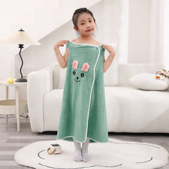 HOUSSE Cat Face Bath Dress for Kids 350 GSM – Wearable Spa Bathdress (65×110 cm) Soft Absorbent Quick-Dry Wrapped Bath Dress for Girls Age (7-9 Years) Gift for Daughter- Ivory Sand
