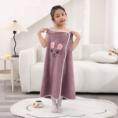 HOUSSE Cat Face Bath Dress for Kids 350 GSM – Wearable Spa Bathdress (65×110 cm) Soft Absorbent Quick-Dry Wrapped Bath Dress for Girls Age (7-9 Years) Gift for Daughter- Ivory Sand