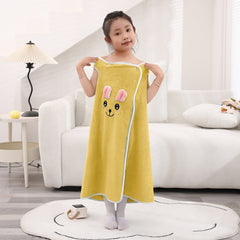 HOUSSE Cat Face Bath Dress for Kids 350 GSM – Wearable Spa Bathdress (65×110 cm) Soft Absorbent Quick-Dry Wrapped Bath Dress for Girls Age (7-9 Years) Gift for Daughter- Ivory Sand