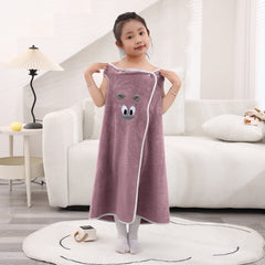 HOUSSE Cat Face Bath Dress for Kids 350 GSM – Wearable Spa Bathdress (65×110 cm) Soft Absorbent Quick-Dry Wrapped Bath Dress for Girls Age (7-9 Years) Gift for Daughter- Ivory Sand