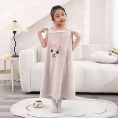 HOUSSE Cat Face Bath Dress for Kids 350 GSM – Wearable Spa Bathdress (65×110 cm) Soft Absorbent Quick-Dry Wrapped Bath Dress for Girls Age (7-9 Years) Gift for Daughter- Ivory Sand