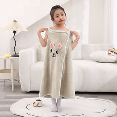 HOUSSE Cat Face Bath Dress for Kids 350 GSM – Wearable Spa Bathdress (65×110 cm) Soft Absorbent Quick-Dry Wrapped Bath Dress for Girls Age (7-9 Years) Gift for Daughter- Ivory Sand