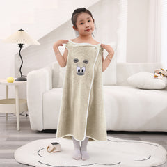 HOUSSE Cat Face Bath Dress for Kids 350 GSM – Wearable Spa Bathdress (65×110 cm) Soft Absorbent Quick-Dry Wrapped Bath Dress for Girls Age (7-9 Years) Gift for Daughter- Ivory Sand