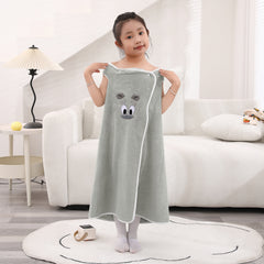 HOUSSE Cat Face Bath Dress for Kids 350 GSM – Wearable Spa Bathdress (65×110 cm) Soft Absorbent Quick-Dry Wrapped Bath Dress for Girls Age (7-9 Years) Gift for Daughter- Ivory Sand