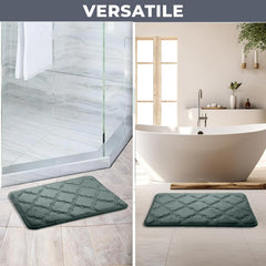 HOUSSE Microfiber Pure Comfort 300 GSM Flannel +15MM Memory Form +3D Striped Mesh Bath Mats, Non-Slip, Quick Absorbent, 40 x 60 cm Rugs,Floor Mats | Versatile Usage. (Set of 2)