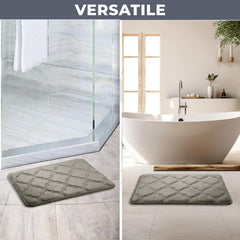 HOUSSE Microfiber Pure Comfort 300 GSM Flannel +15MM Memory Form +3D Striped Mesh Bath Mats, Non-Slip, Quick Absorbent, 40 x 60 cm Rugs,Floor Mats | Versatile Usage. (Set of 2)