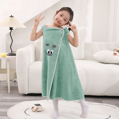 HOUSSE Cat Face Bath Dress for Kids 350 GSM – Wearable Spa Bathdress (65×110 cm) Soft Absorbent Quick-Dry Wrapped Bath Dress for Girls Age (7-9 Years) Gift for Daughter- Ivory Sand