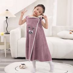HOUSSE Cat Face Bath Dress for Kids 350 GSM – Wearable Spa Bathdress (65×110 cm) Soft Absorbent Quick-Dry Wrapped Bath Dress for Girls Age (7-9 Years) Gift for Daughter- Ivory Sand