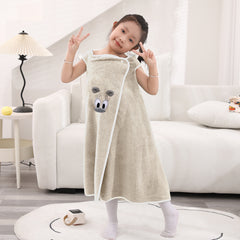 HOUSSE Cat Face Bath Dress for Kids 350 GSM – Wearable Spa Bathdress (65×110 cm) Soft Absorbent Quick-Dry Wrapped Bath Dress for Girls Age (7-9 Years) Gift for Daughter- Ivory Sand