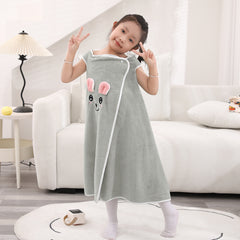 HOUSSE Cat Face Bath Dress for Kids 350 GSM – Wearable Spa Bathdress (65×110 cm) Soft Absorbent Quick-Dry Wrapped Bath Dress for Girls Age (7-9 Years) Gift for Daughter- Ivory Sand