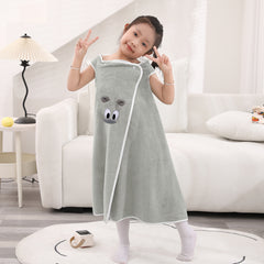 HOUSSE Cat Face Bath Dress for Kids 350 GSM – Wearable Spa Bathdress (65×110 cm) Soft Absorbent Quick-Dry Wrapped Bath Dress for Girls Age (7-9 Years) Gift for Daughter- Ivory Sand