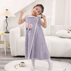 HOUSSE Cat Face Bath Dress for Kids 350 GSM – Wearable Spa Bathdress (65×110 cm) Soft Absorbent Quick-Dry Wrapped Bath Dress for Girls Age (7-9 Years) Gift for Daughter- Ivory Sand