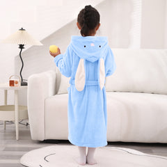 HOUSSE Bunny Kids Unisex Coral Fleece Hooded Bathrobe| 360 GSM Soft, Thick with Hoodie And Belt & Cute Ears | Highly Absorbent, Lightweight & Warm | 75 cm | 08-12 Years
