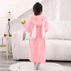 HOUSSE Bunny Kids Unisex Coral Fleece Hooded Bathrobe| 360 GSM Soft, Thick with Hoodie And Belt & Cute Ears | Highly Absorbent, Lightweight & Warm | 75 cm | 08-12 Years