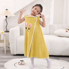 HOUSSE Cat Face Bath Dress for Kids 350 GSM – Wearable Spa Bathdress (65×110 cm) Soft Absorbent Quick-Dry Wrapped Bath Dress for Girls Age (7-9 Years) Gift for Daughter- Ivory Sand